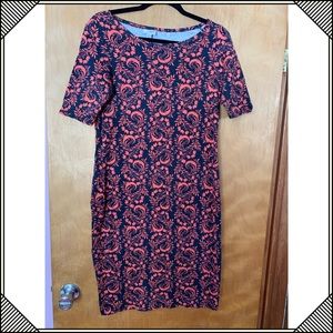 LuLaRoe Orange and Dark Navy Julia Floral Dress L